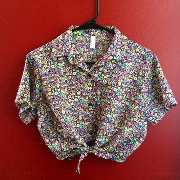 American Apparel Tops - American Apparel Floral Mid-length Tie-up Blouse